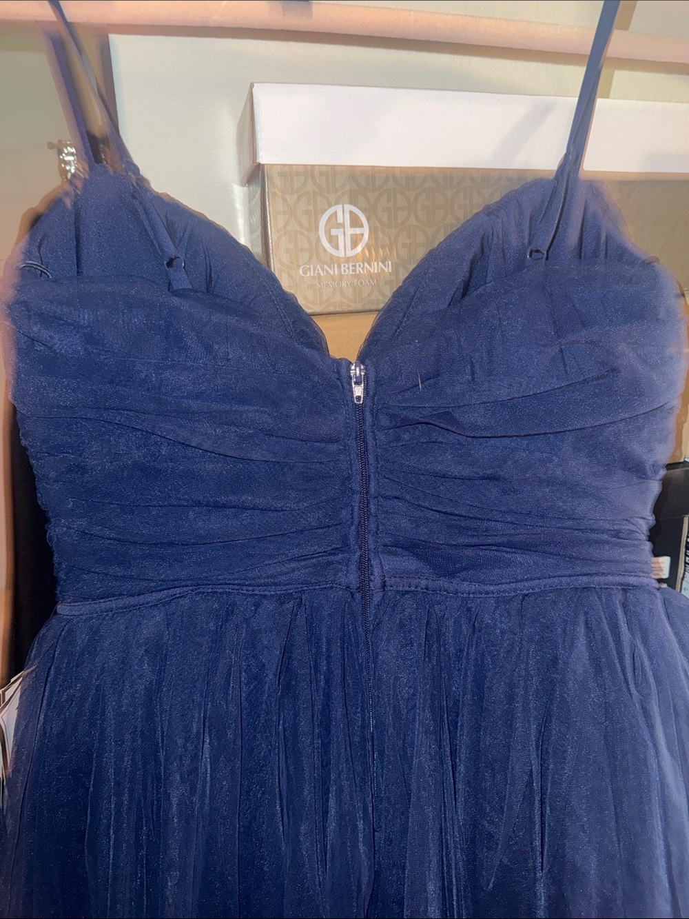 Giani Bernini Navy Blue Tulle Midi Dress with Spaghetti Straps - Picture 3 of 5